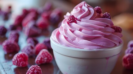 Frozen yogurt with berries, natural healthy ice cream
