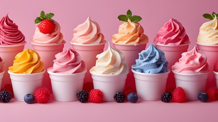 Frozen yogurt with berries, natural healthy ice cream