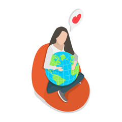 3D Isometric Flat  Illustration of Love Our Planet, Sustainable Lifestyle