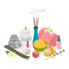 3D Isometric Flat  Illustration of Spa Accessories, Cosmetic Beauty Procedures