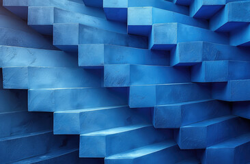 A wall of blue cubes arranged in an endless spiral, creating the illusion that they go on forever, creating depth and texture. Created with Ai