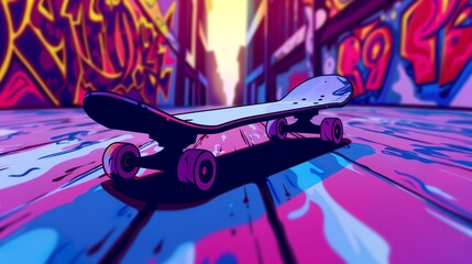 a cartoon design with a skateboard, in the style of toonami, playful typography, pop art avocadopunk