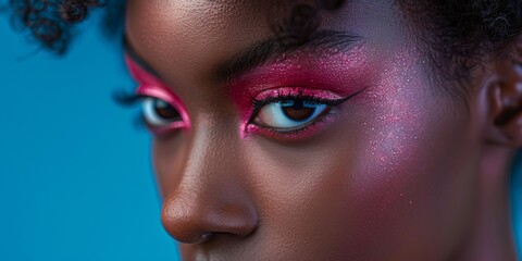 Woman Wearing Bright Pink Eye Shadow****