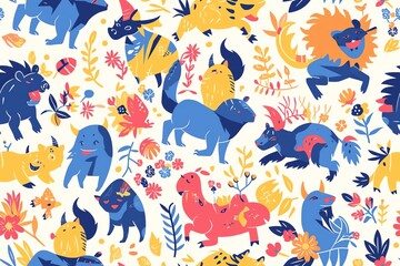 Obraz premium Unique animals seamless pattern for creative projects