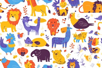 Wild and wonderful animal seamless background