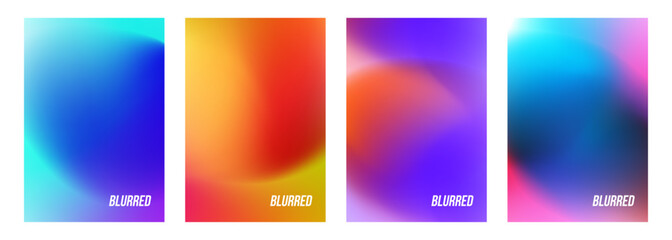 Set of vibrant blurred abstract backgrounds. Bright color gradients for creative graphic design. Vector illustration.