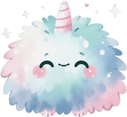 Watercolor super cute fluffy monster pastel color transparent clipart PNG