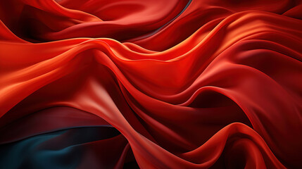 Heavenly Fluttering Red Color Silk Fabric in Space With Delicate Folds on Focus on Foreground