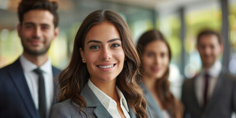 Professional businesswoman giving presentation to a group of diverse colleagues in a meeting room