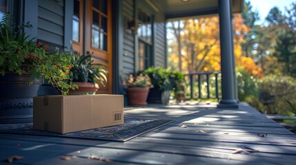 Cardboard package placed on the porch of a house