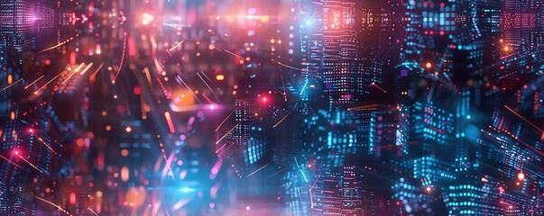 Capture a mesmerizing panoramic view of aerial ballet dancers gracefully moving through a futuristic cityscape at dusk