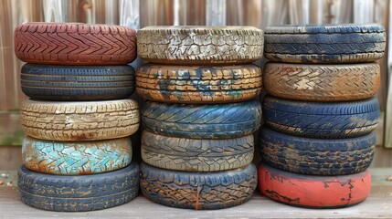 Neatly organized tire stacks displayed on a sturdy tire rack for efficient storage