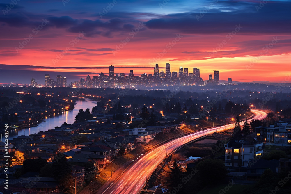 Wall mural Cityscape Panorama at Dusk