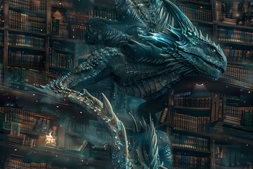 Craft a digital painting of a towering cybernetic dragon perched at eye level