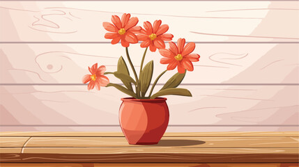 Pot with flower on wooden table 2d flat cartoon vac
