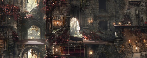 Obraz premium Craft a visually striking image of a writers retreat set in a medieval castle