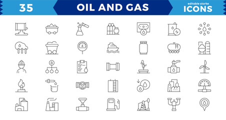 Oil and gas - Pixel Perfect thin line web icon set. Outline icons collection. editable stroke