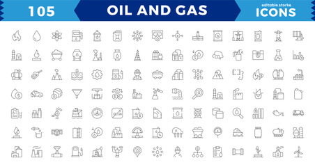 Oil and gas - Pixel Perfect thin line web icon set. Outline icons collection. editable stroke