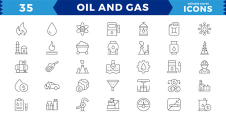 Oil and gas - Pixel Perfect thin line web icon set. Outline icons collection. editable stroke