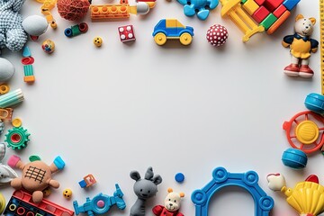 Children's toys and accessories on a grey background