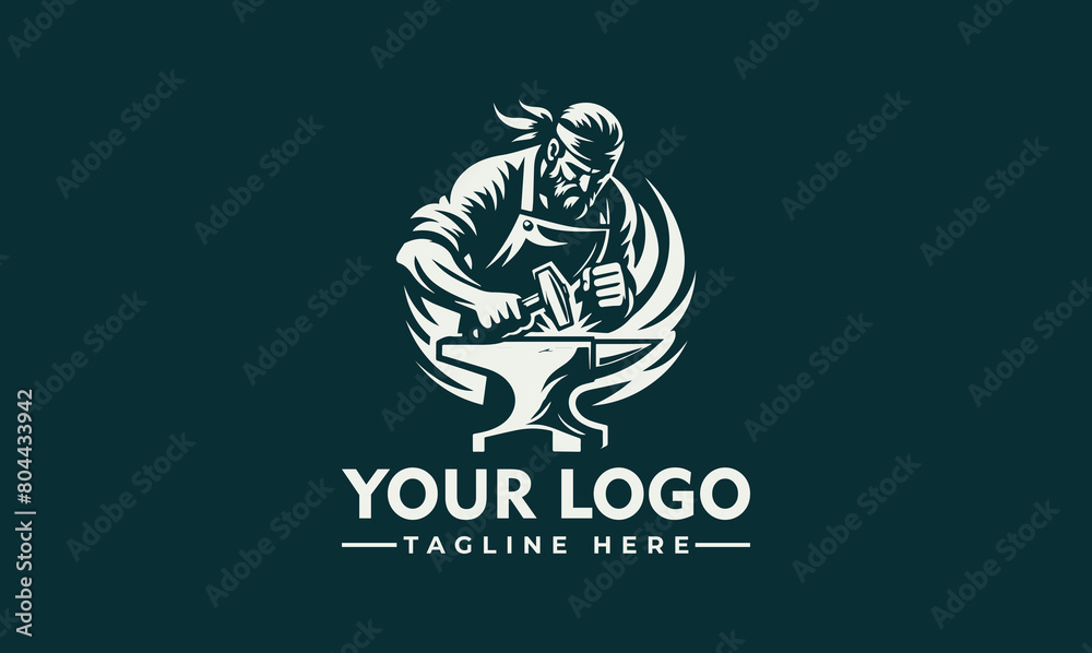 Wall mural blacksmith vector logo design features a blacksmith in a pose that shows his skill and tenacity in h