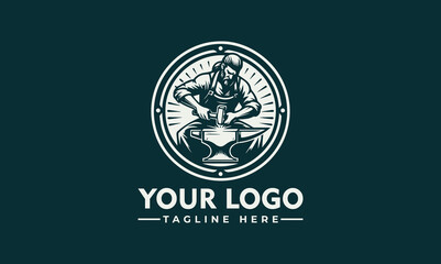 blacksmith vector logo design features a blacksmith in a pose that shows his skill and tenacity in his work