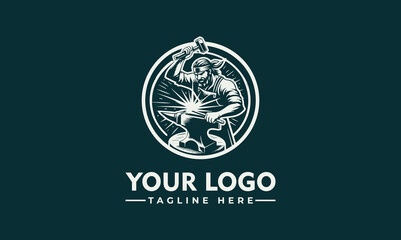 blacksmith vector logo design features a blacksmith in a pose that shows his skill and tenacity in his work