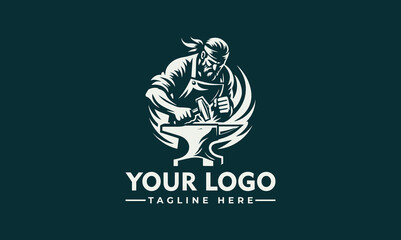 blacksmith vector logo design features a blacksmith in a pose that shows his skill and tenacity in his work