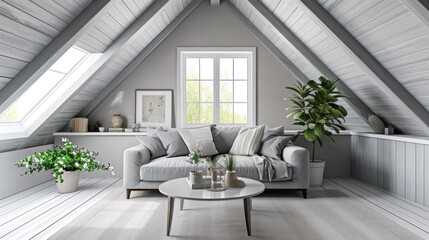 Fototapeta premium Photo loft living room interior design with sofa. 3d illustration concept