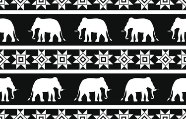 Elephant pattern. Seamless. White stripes, darkcolor background. Ethnicity. Floral patterns, printed fabrics, pants, Lanna.