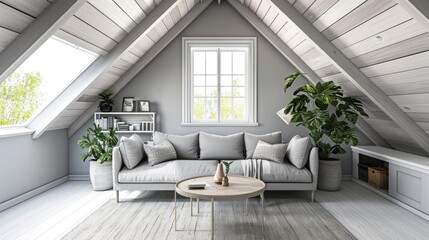 Fototapeta premium modern loft living room interior design with sofa. 3d illustration concept