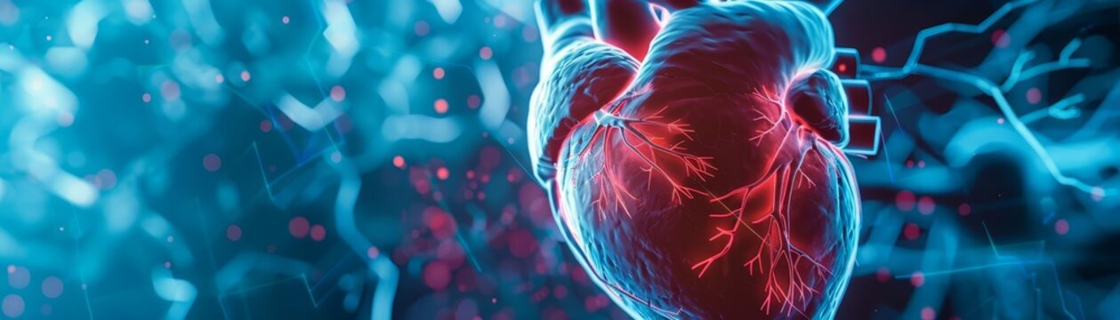Infrared medical imaging of cardio activity in human heart during exercise, futuristic background