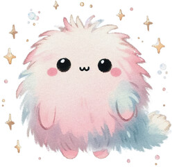 Watercolor super cute fluffy monster pastel color transparent clipart PNG