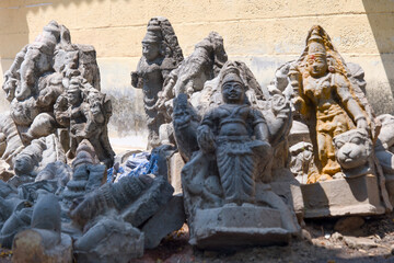 Sculptures of the gods in the courtyard of the temple