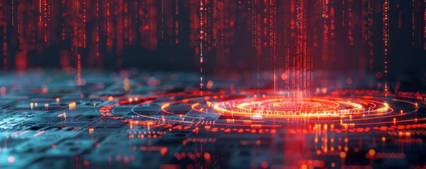 Educational model of groundbased radar incorporating binary code for teaching computational radar analysis, futuristic background