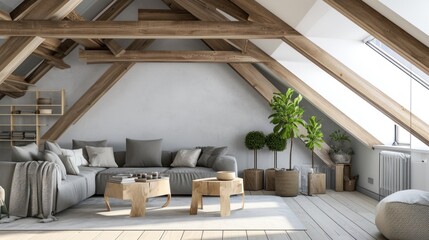 modern loft living room interior design with sofa. 3d illustration concept