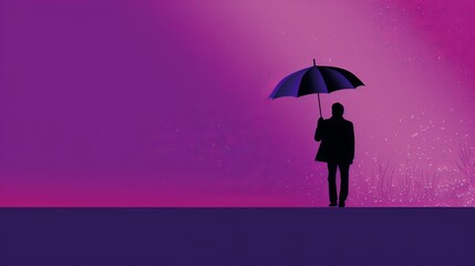 A purple umbrella is silhouetted against a purple background