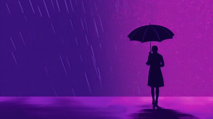 A purple umbrella is silhouetted against a purple background