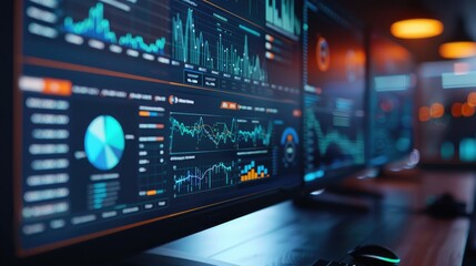Fototapeta premium The data analytics dashboard showed in close-up on a monitor