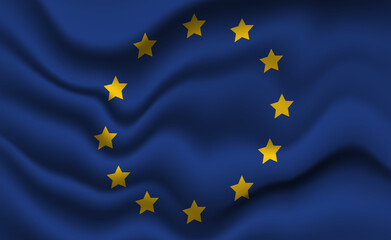 Waving EU Flag 3D Illustration. The European Union National Flag.