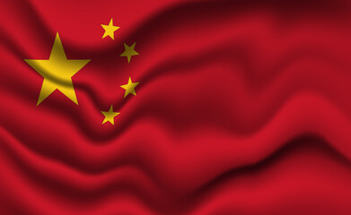 Waving Chinese Flag 3D Illustration. The National Flag of China.