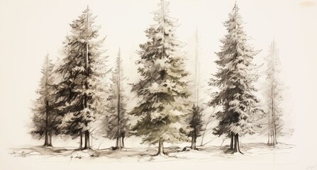 sketch graphics black and white forest lots of fur-trees