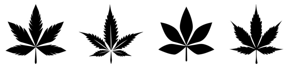Cannabis hemp leaf icons. Vector illustration isolated on white background - obrazy, fototapety, plakaty