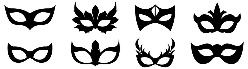 Set of carnival masks icons. Design for party, parade and carnival. Vector illustration isolated on white background