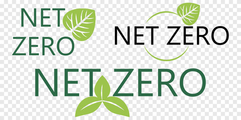 Set of net zero icon. Net zero carbon eco stamp symbol isolated on transparent background
