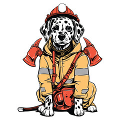 T-shirt illustration Dog in firefighter costume