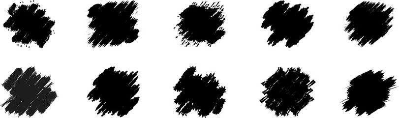 Set of black ink brush.Black paint brush spots . Ink smear .Paint brush stroke . Grunge brushes set.Grunge painted ink lines .Vector brush strokes collection .Black grunge stain .