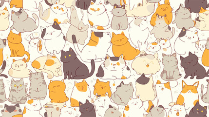 Seamless pattern with cute cats. Elegant thin line