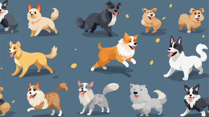 Seamless pattern with cute dogs of various breeds p