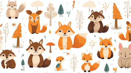 Seamless pattern with different cute cartoon forest